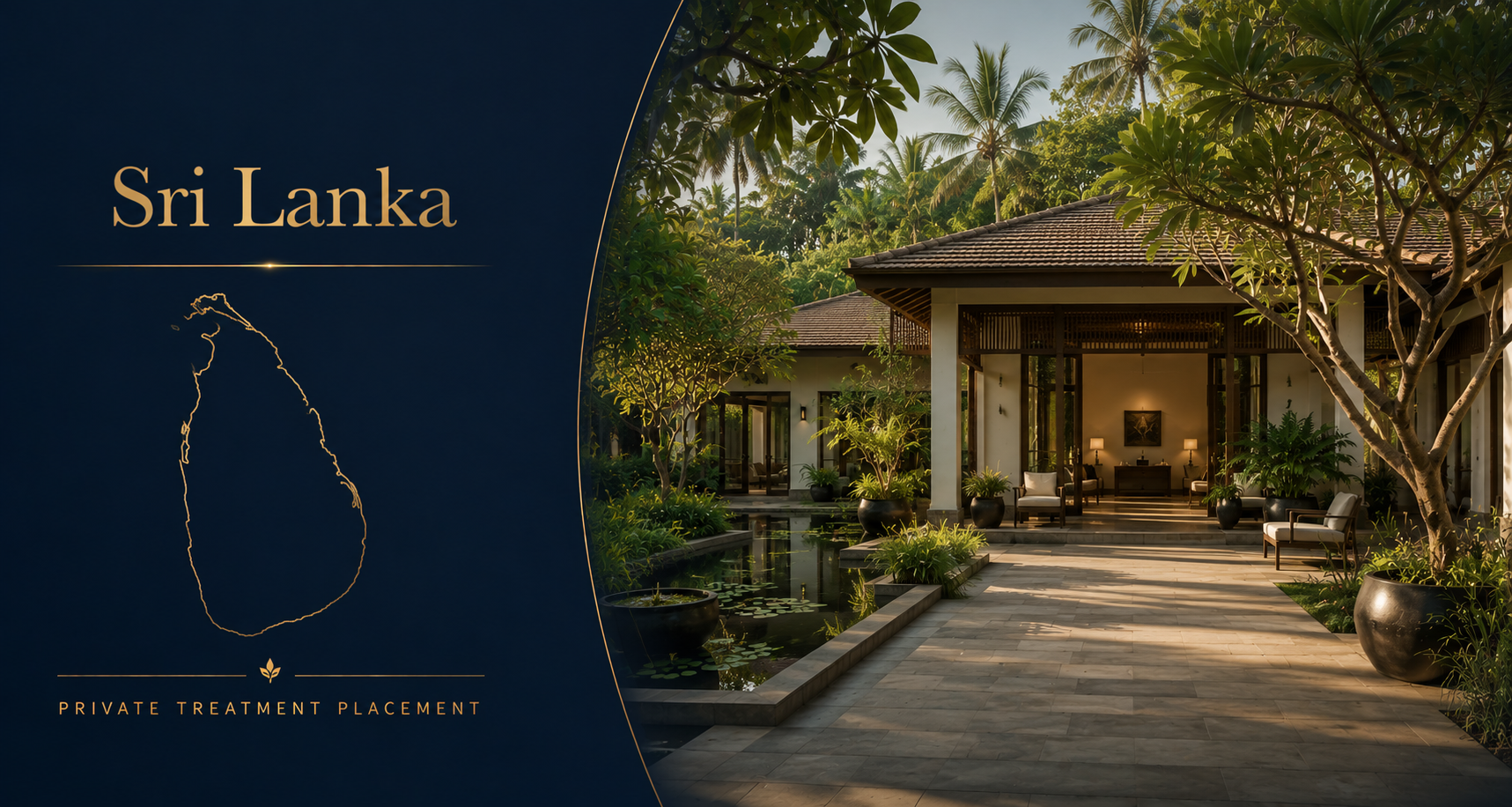 Private treatment placement hero image for Sri Lanka with a tropical residential rehab setting