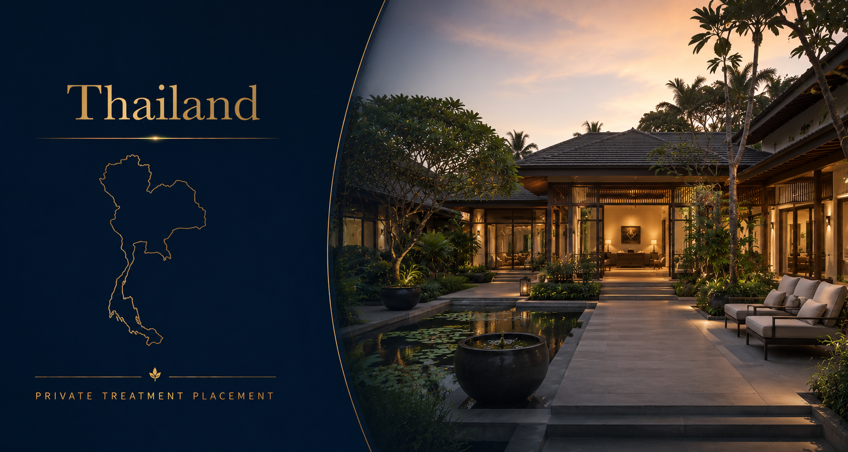 Private treatment placement hero image for Thailand with a tranquil residential rehab setting