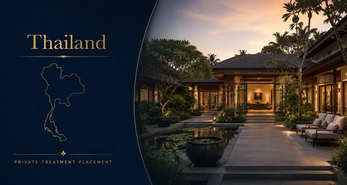 Private treatment placement hero image for Thailand with a tranquil residential rehab setting