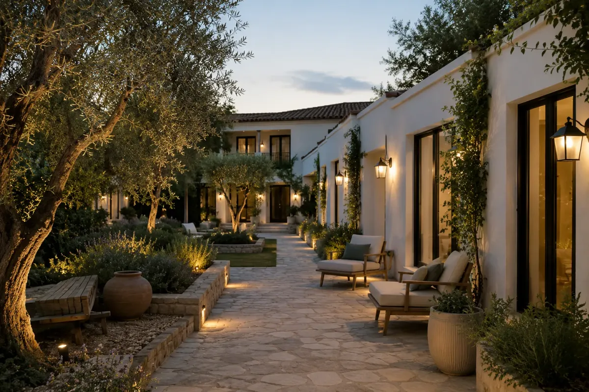 Illustrative residential setting with a quiet courtyard, not a named treatment provider